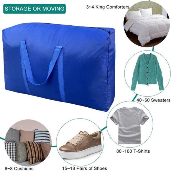 100L Extra Large Storage Bags Moving Bags with Zippers Handles Storage Totes Blu - Picture 6 of 7